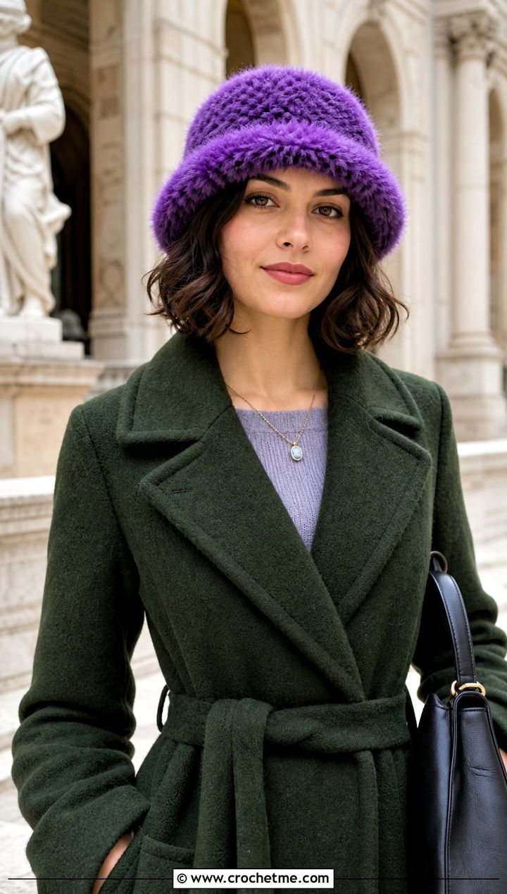 Faux Fur Crochet Cloche Hat With Midi Dress - 25 faux fur crochet hat outfit ideas