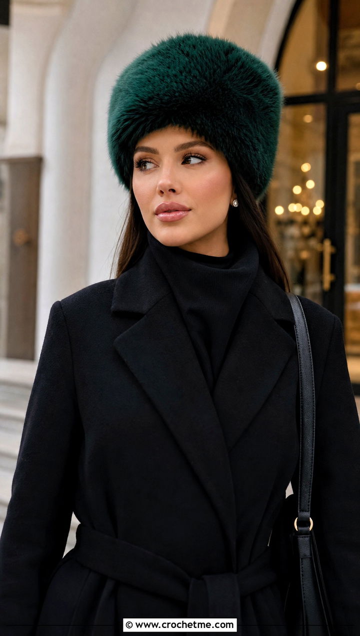 Faux Fur Crochet Cossack Hat With Monochrome Outfit - 25 faux fur crochet hat outfit ideas