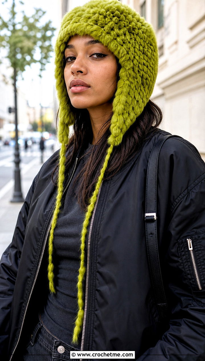 Faux Fur Crochet Earflap Hat With Cargo Pants - 25 faux fur crochet hat outfit ideas
