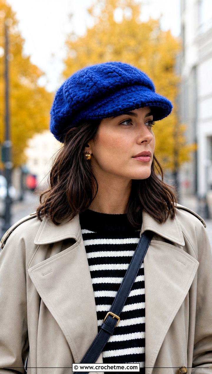Faux Fur Crochet Newsboy Cap With Trench Coat - 25 faux fur crochet hat outfit ideas