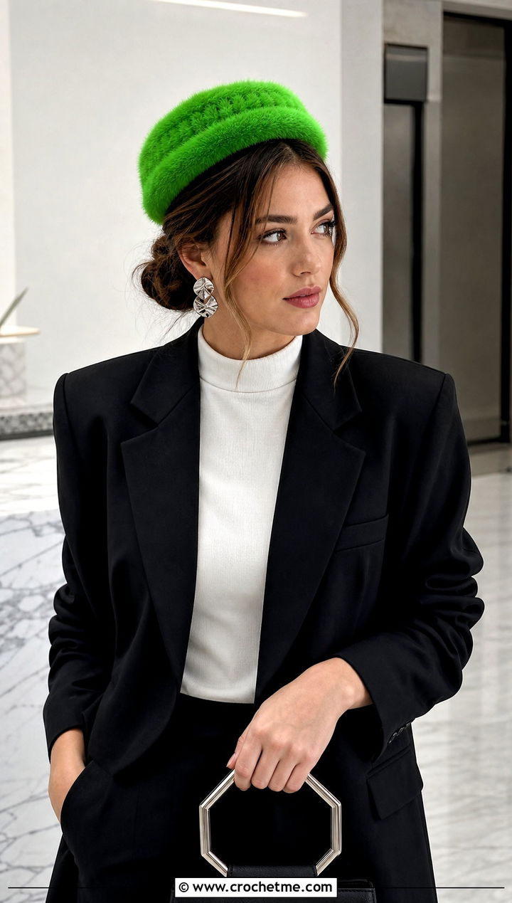 Faux Fur Crochet Pillbox Hat With Trouser Suit - 25 faux fur crochet hat outfit ideas