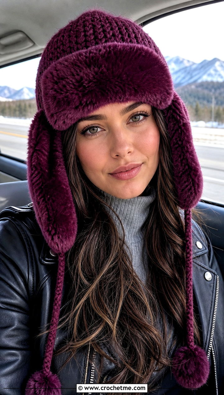 Faux Fur Crochet Trapper Hat With Leather Jacket - 25 faux fur crochet hat outfit ideas