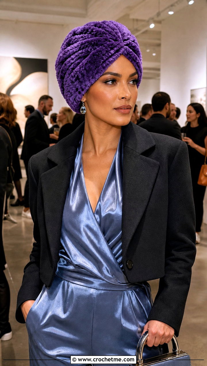 Faux Fur Crochet Turban Hat With Evening Jumpsuit - 25 faux fur crochet hat outfit ideas