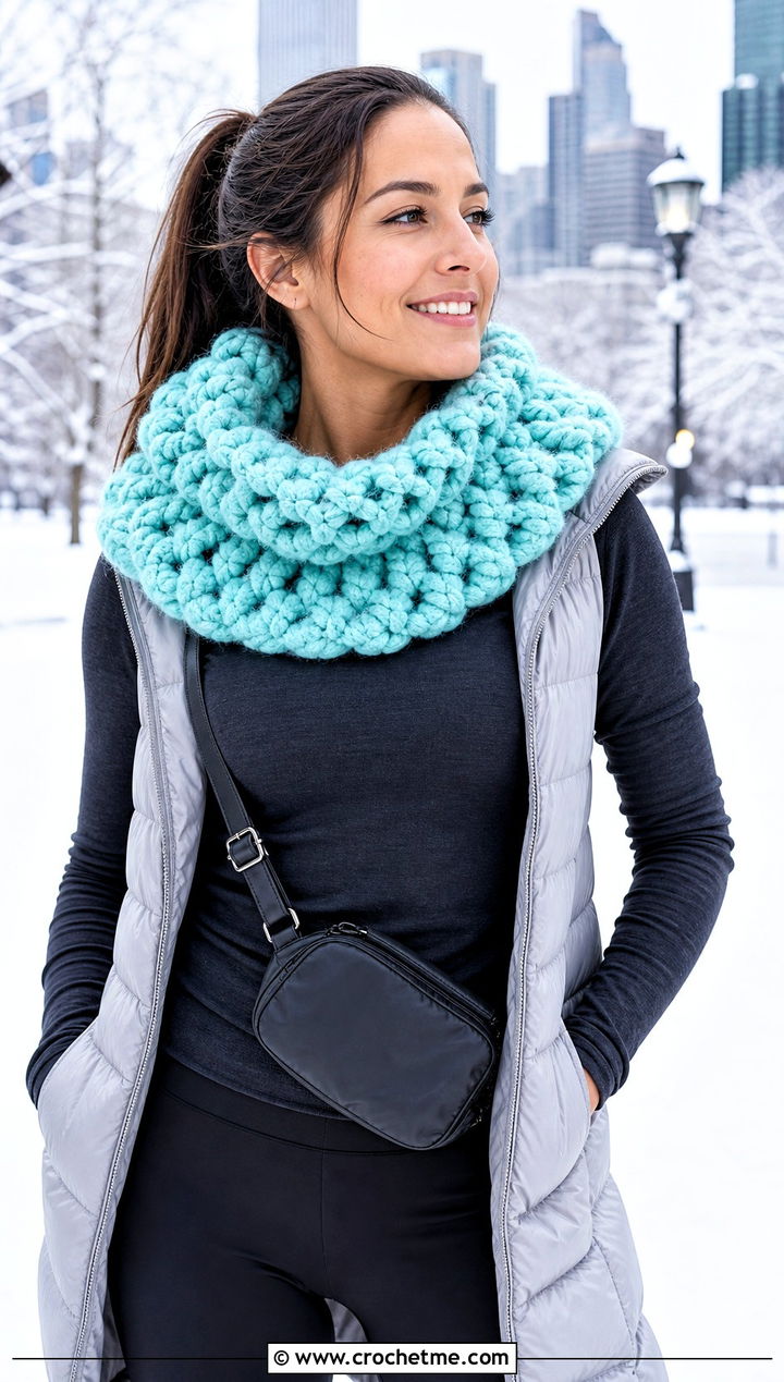 Faux Fur Crocheted Collar With Puffer Vest And Leggings - 15 Crocheted Collars outfit ideas
