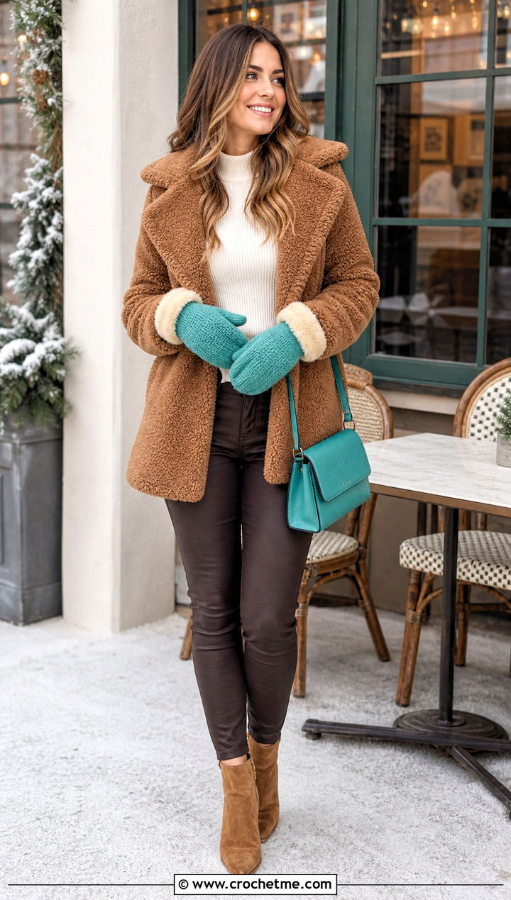 Faux Fur Cuff Crochet Mittens With Teddy Coat - 35 easy crochet mittens outfit ideas