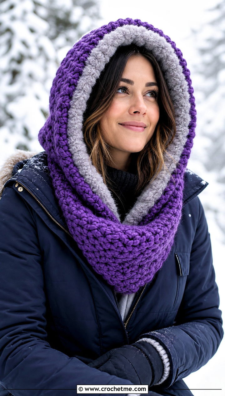 Faux Fur Lined Crochet Cowl With Parka And Snow Boots - 35 crochet neck warmer cowls outfit ideas