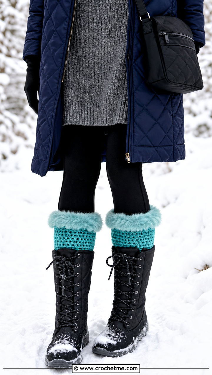 Faux Fur Trim Crochet Boot Cuffs With Snow Boots - 35 crochet boot cuffs outfit ideas