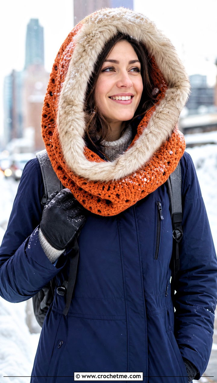 Faux Fur Trim Crochet Cowl Hood With Parka - 25 crochet cowl hood outfit ideas