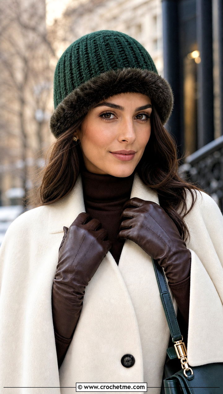 Faux Fur Trim Knit Look Crochet Hat With Cape Coat - 25 Knit Look Crochet Hat outfit ideas