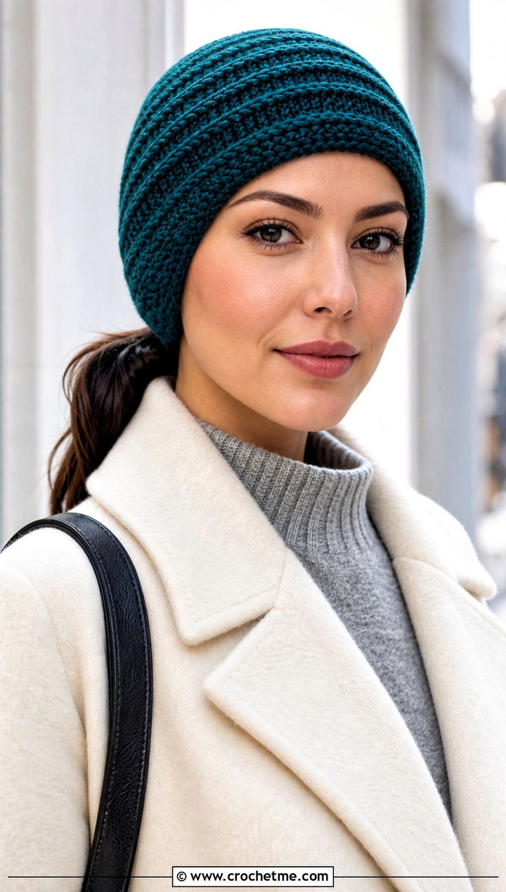 Faux Knit Crochet Ear Wrap With Wool Coat - 20 crochet ear wrap outfit ideas