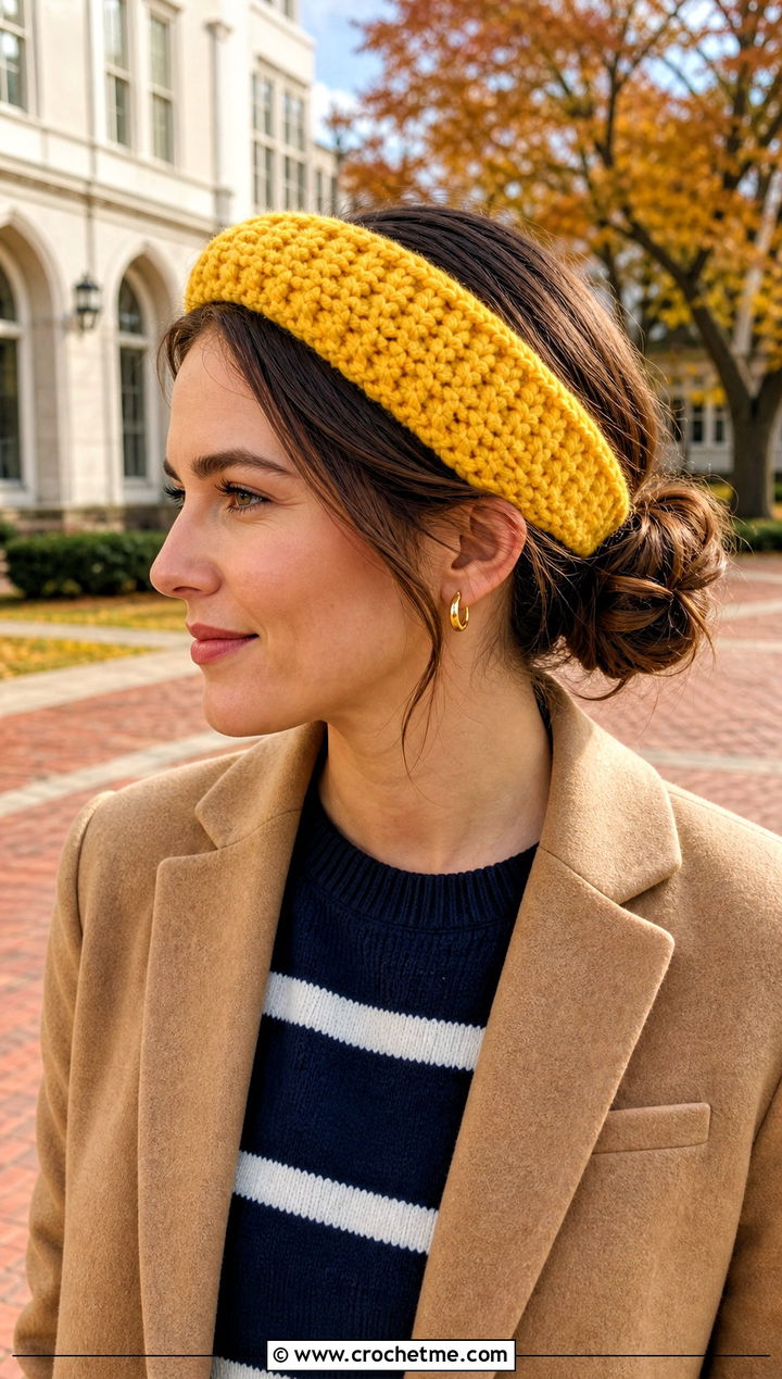 Faux Knit Crochet Headband With Preppy Outfit - 25 Easy Crocheted Headbands Ear Warmers outfit ideas