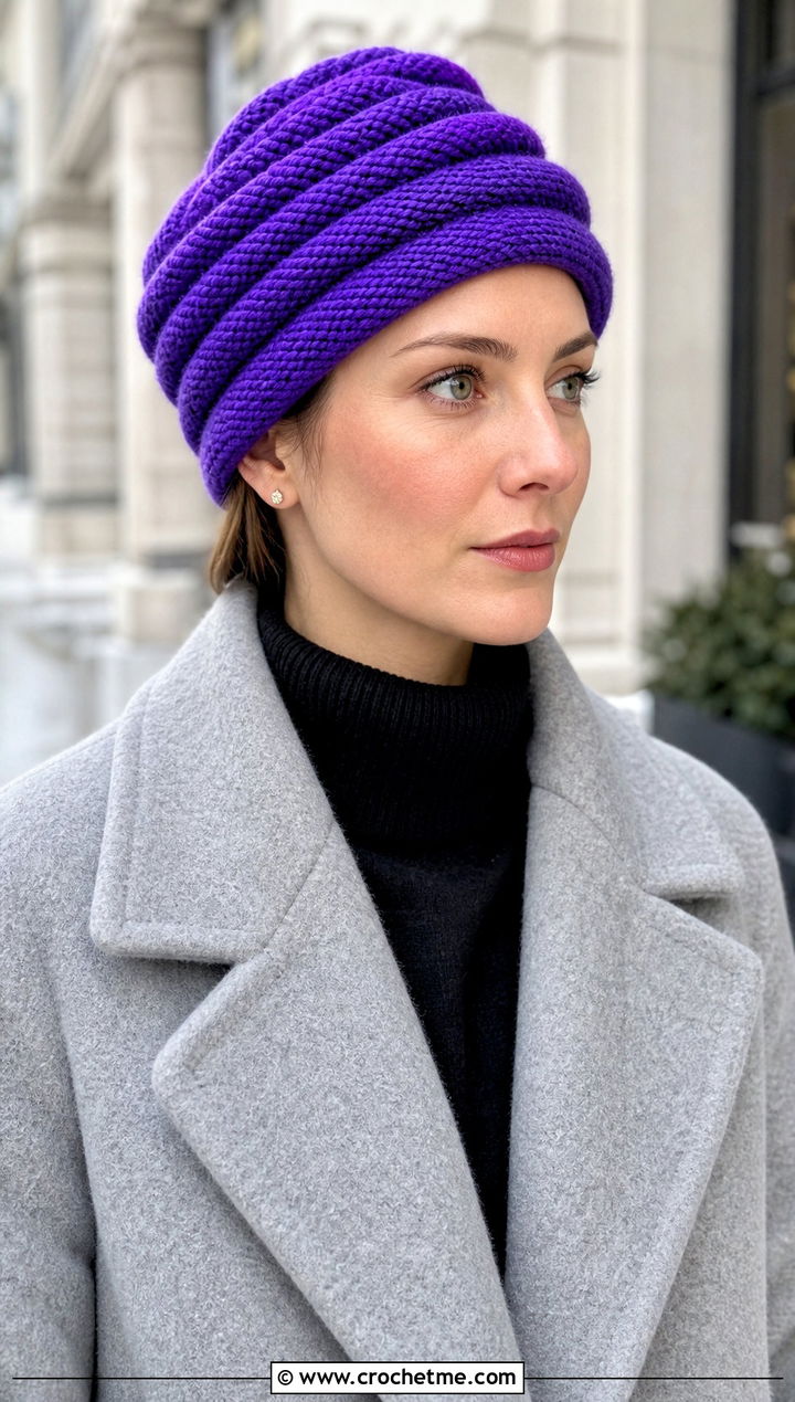 Faux Knit Spiral Crochet Hat With Wool Coat - 25 Spiral Crochet Hat outfit ideas