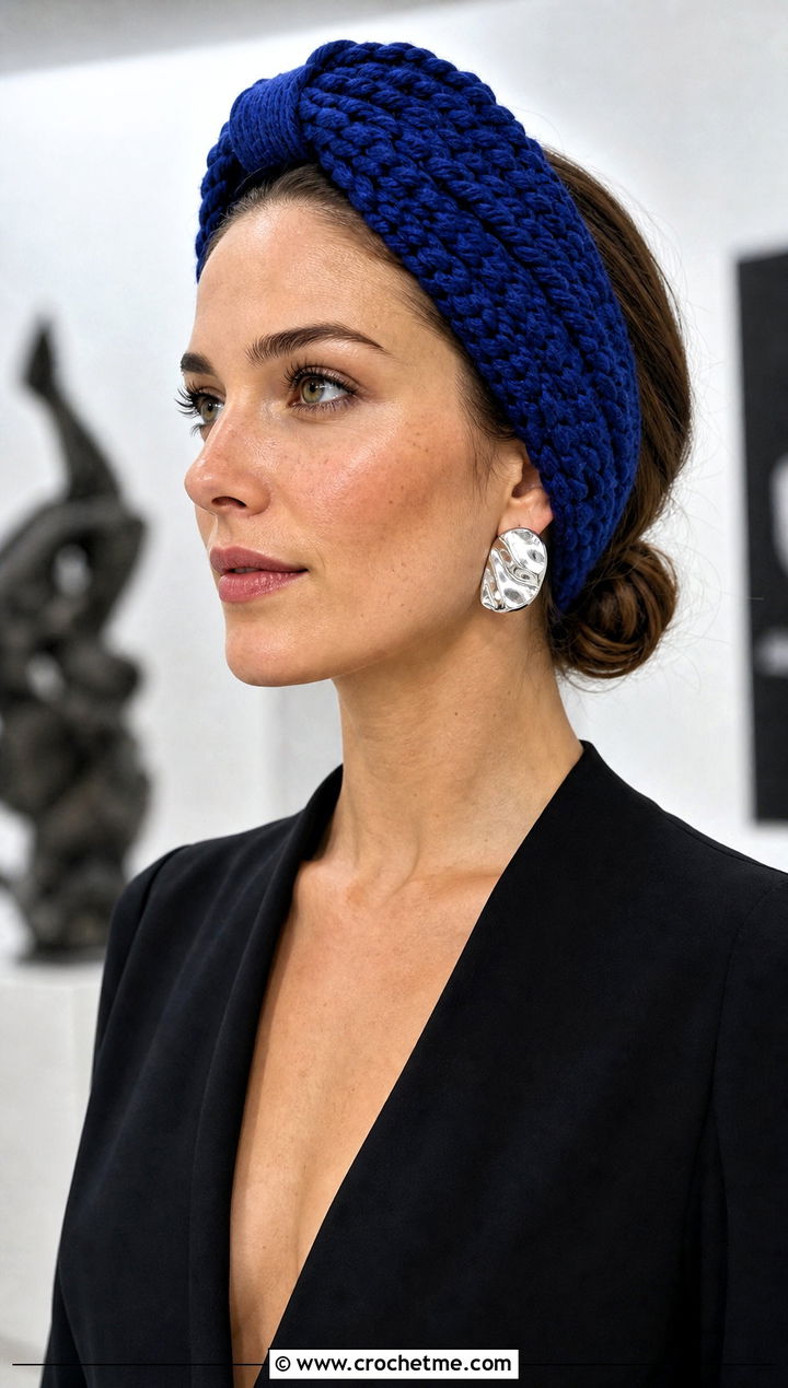 Faux Knot Bulky Yarn Crochet Headband With Evening Jumpsuit - 25 bulky yarn crochet headband outfit ideas