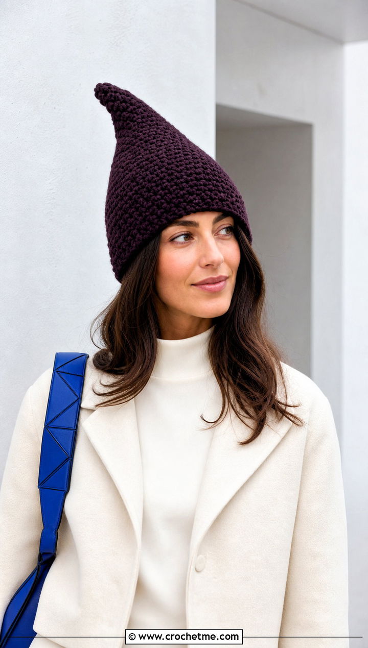 Felted Crochet Gnome Hat With Monochrome Separates - 15 Adult Crochet Gnome Hat outfit ideas