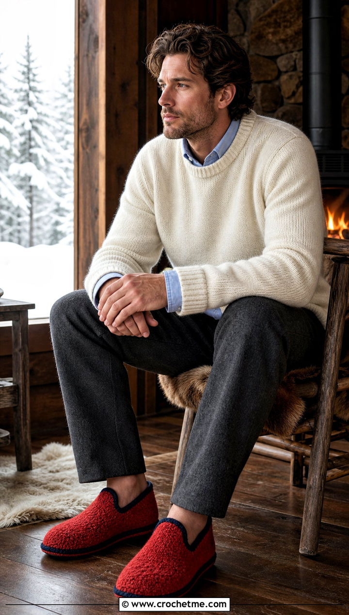 Felted Crochet Slippers With Flannel Pants And Wool Sweater - 30 easy mens crochet slippers outfit ideas