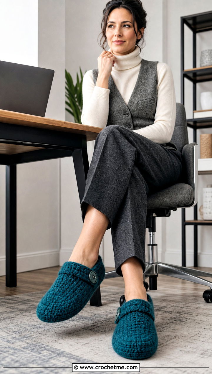 Felted Crocheted Slippers With Wool Trousers - 25 Easy Crocheted Slippers outfit ideas