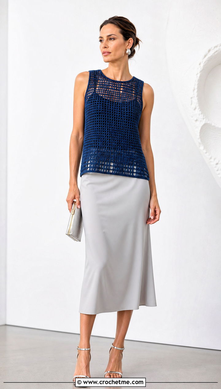 Filet Crochet Army Tank With Column Skirt - 30 crochet army tank outfit ideas