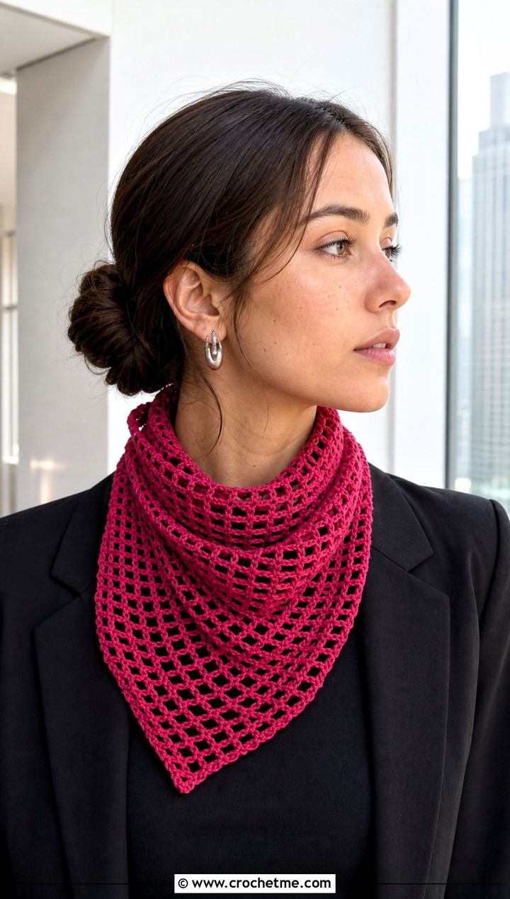 Filet Crochet Bandana With Monochrome Outfit - 25 crochet bandana hair scarf outfit ideas