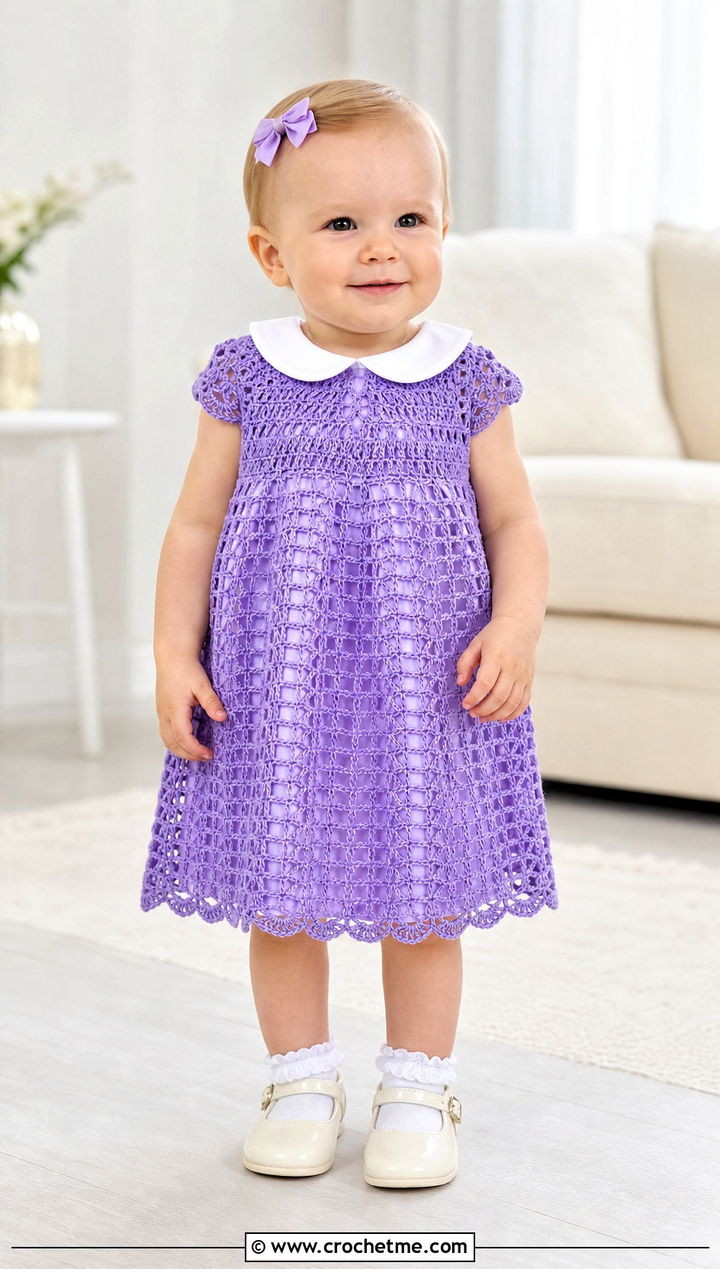 Filet Crochet Baptism Dress With Peter Pan Collar - 15 crochet baptism dress outfit ideas
