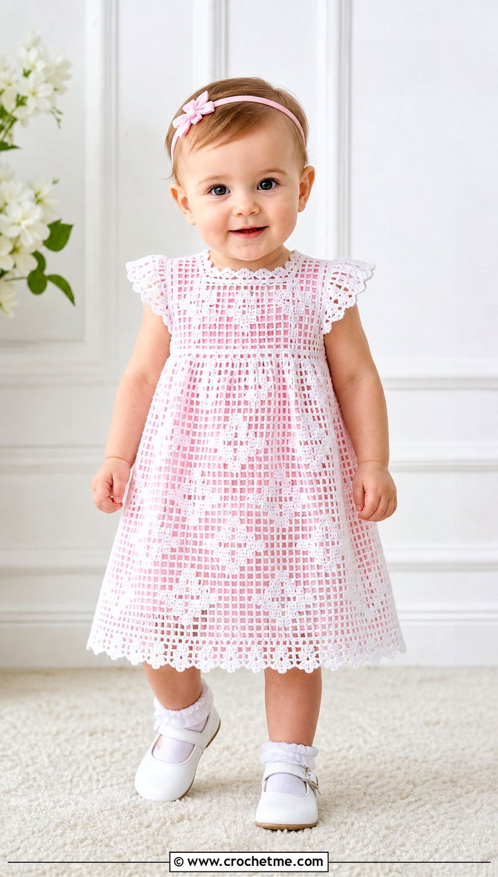 Filet Crochet Baptism Gown With Mary Jane Shoes - 15 Crochet Baptism Gown outfit ideas
