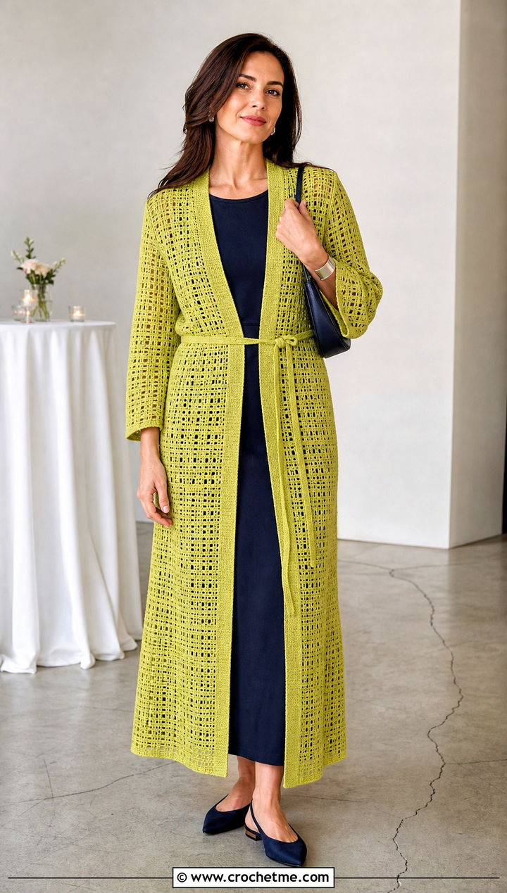 Filet Crochet Bathrobe With Column Dress - 30 crochet bathrobe outfit ideas