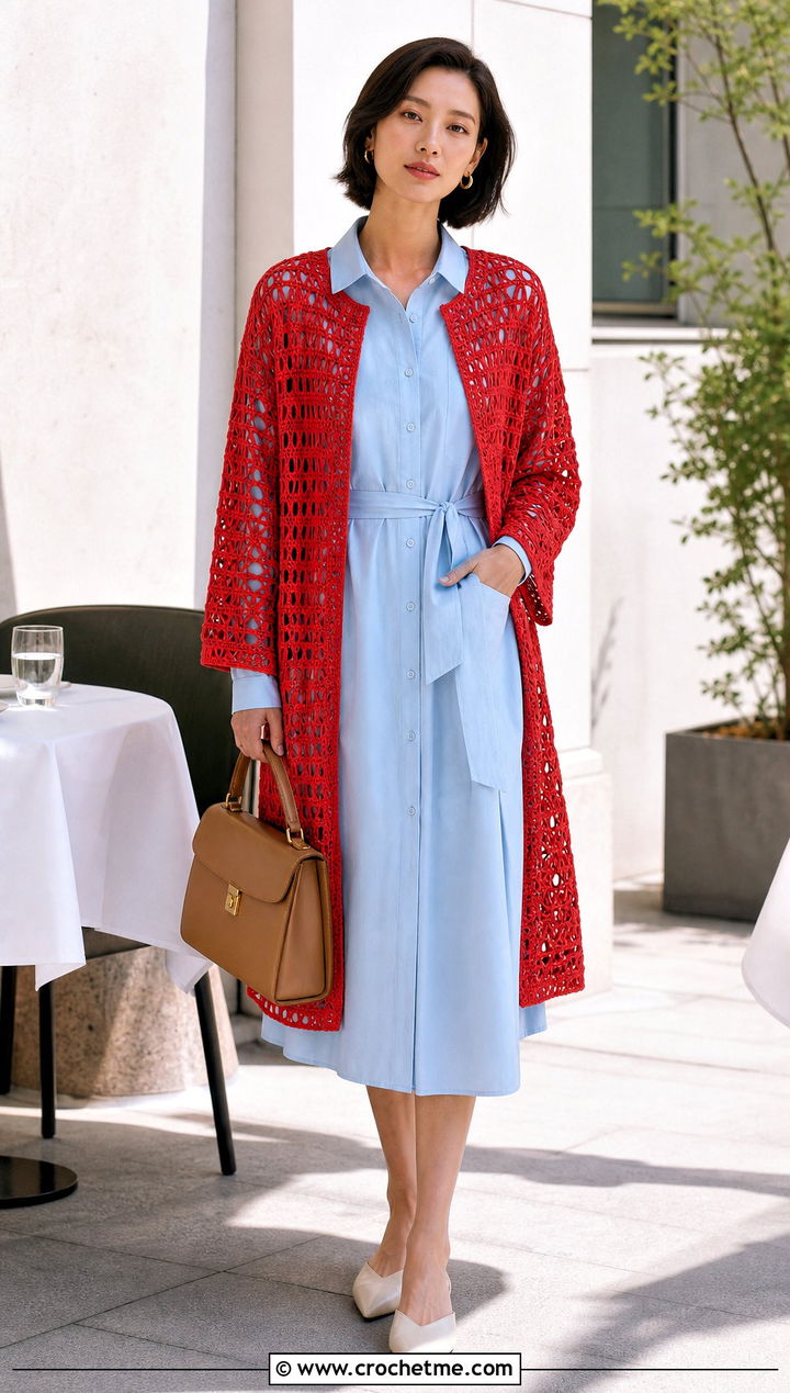 Filet Crochet Bed Jacket With Shirt Dress - 25 Crochet Bed Jackets outfit ideas