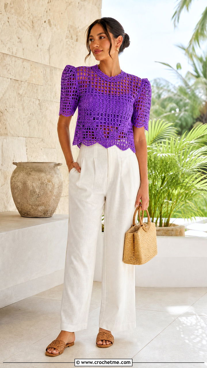 Filet Crochet Camisa Filipiniana Top With Linen Pants - 35 crochet filipiniana top outfit ideas