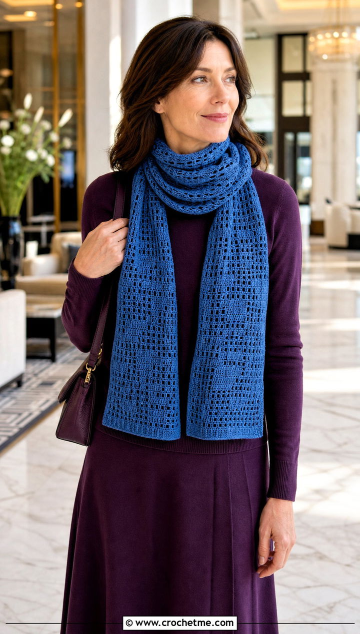 Filet Crochet Cashmere Scarf With Matching Knit Set - 25 crochet cashmere scarf outfit ideas