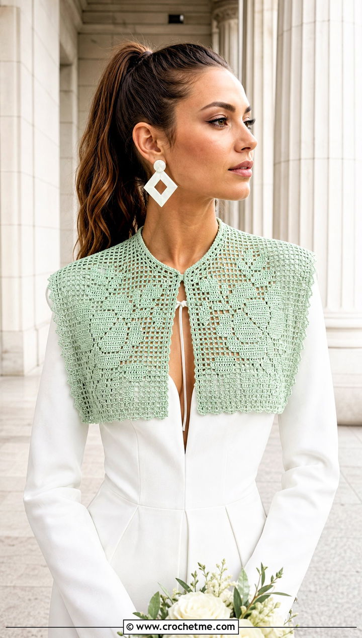 Filet Crochet Collar With Bridal Blazer Dress - 15 Crochet Collar For Wedding Dress outfit ideas