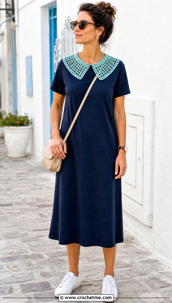 Filet Crochet Doll Collar With T Shirt Dress And Sneakers - 25 Crochet Doll Collar outfit ideas