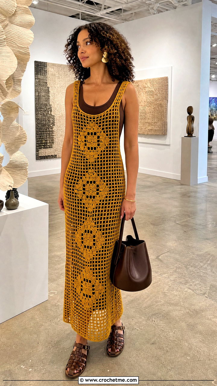 Filet Crochet Dress With Bodysuit And Fisherman Sandals - 35 crochet dress outfits ideas