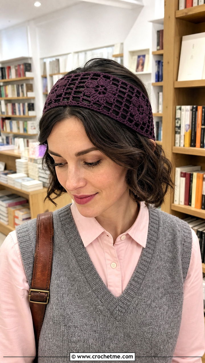 Filet Crochet Flower Crown Headband With Sweater Vest - 25 crochet flower crown headband outfit ideas