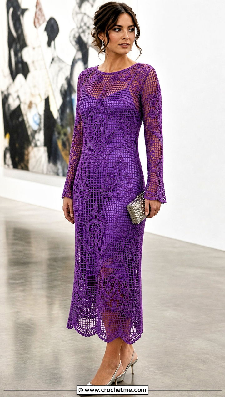Filet Crochet Jumper Dress With Slip And Kitten Heels - 15 Crochet Jumper Dress outfit ideas