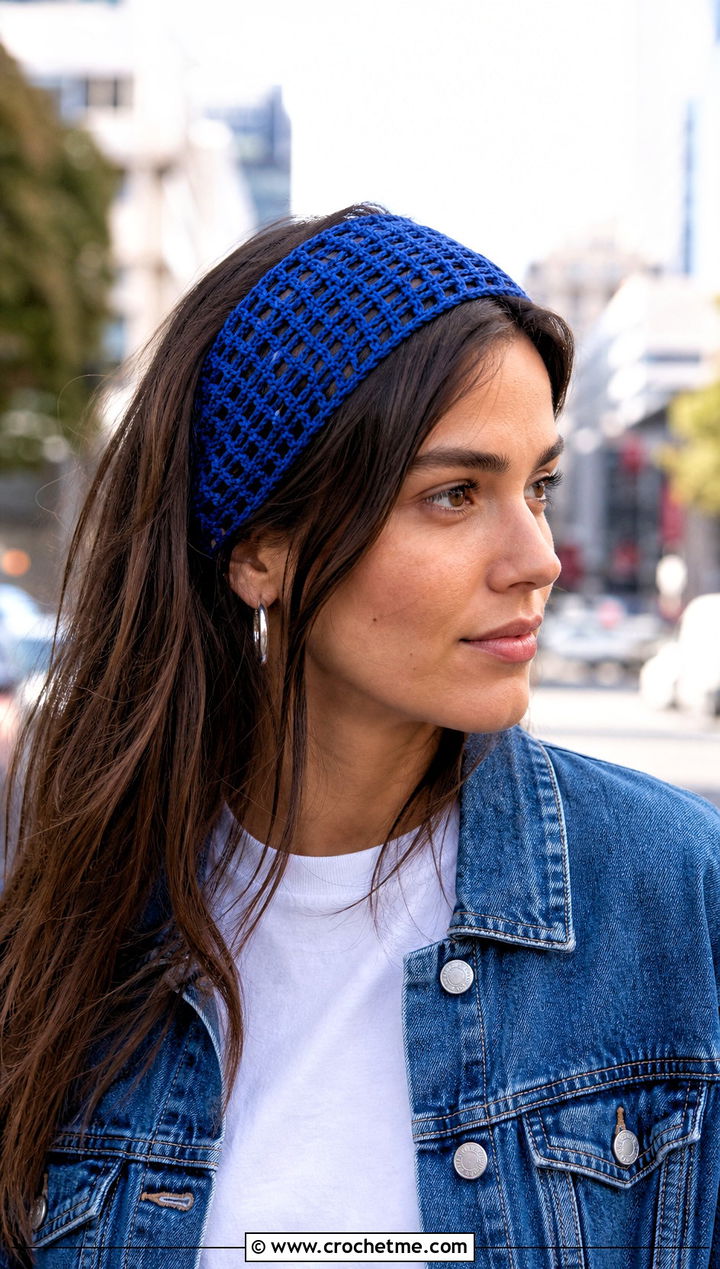 Filet Crochet Lace Headband With White Tee And Jeans - 30 crochet lace headband outfit ideas