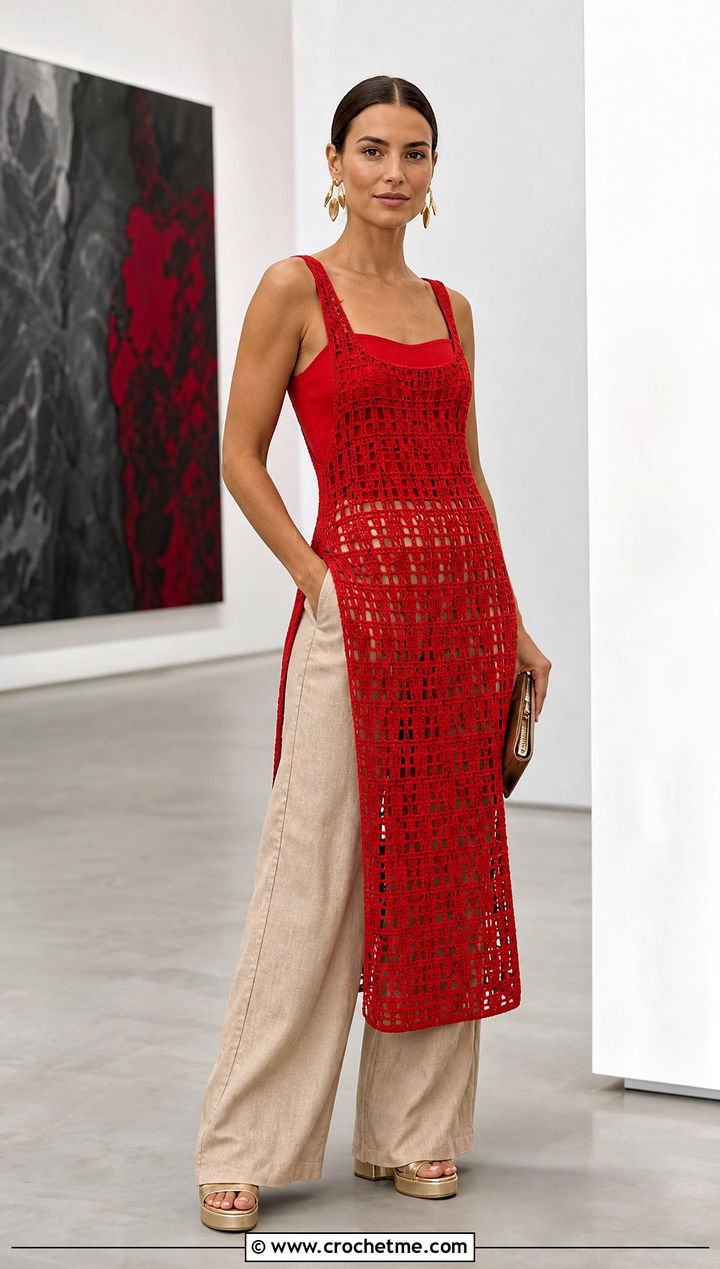 Filet Crochet Overall Dress With Wide Leg Pants - 35 Crochet Overall Dress outfit ideas