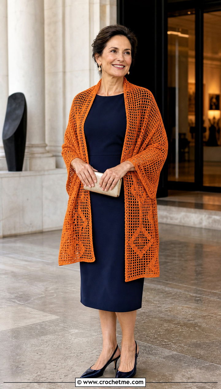 Filet Crochet Rectangle Shawl With Column Dress - 25 Easy Crochet Rectangle Shawl outfit ideas