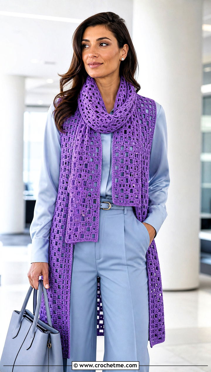 Filet Crochet Scarf With Monochrome Office Outfit - 25 super crochet scarf outfit ideas