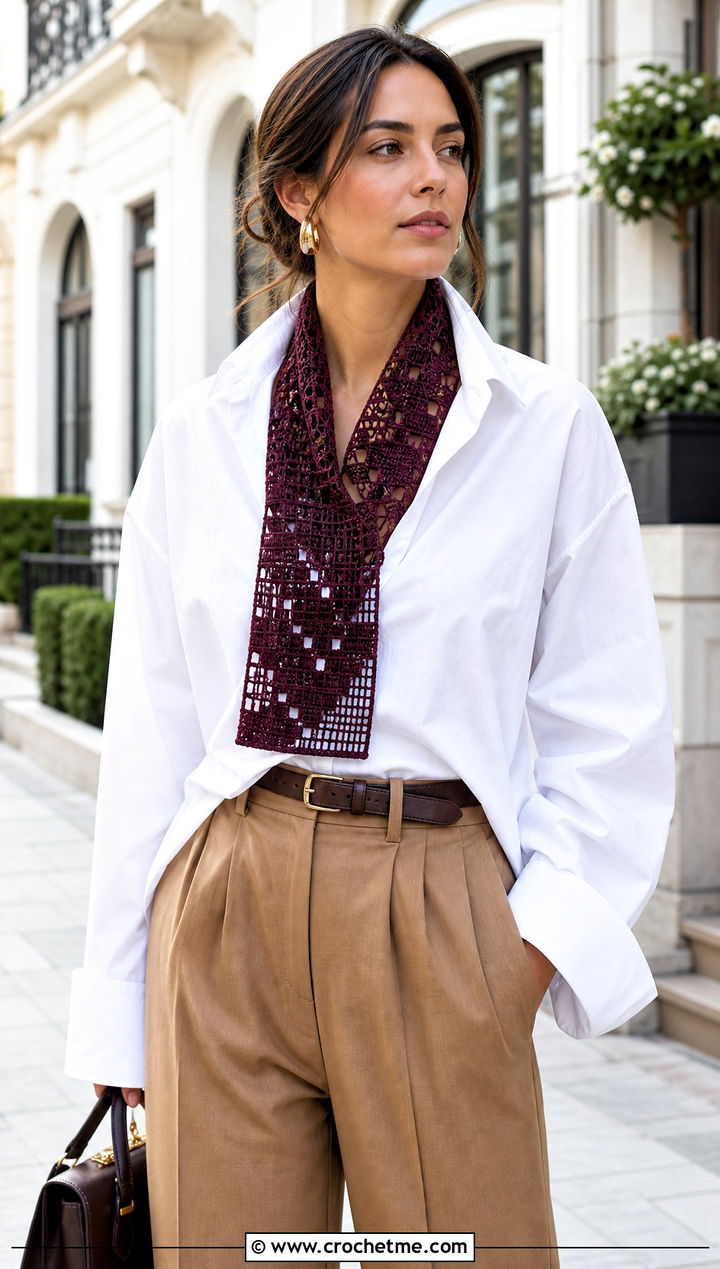 Filet Crochet Scarf With White Shirt - 25 crochet scarf design ideas