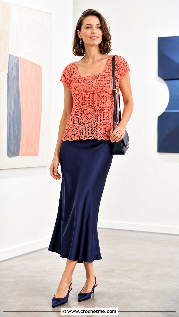 Filet Crochet Scoop Neck Top With Slip Skirt - 30 crochet scoop neck top outfit ideas