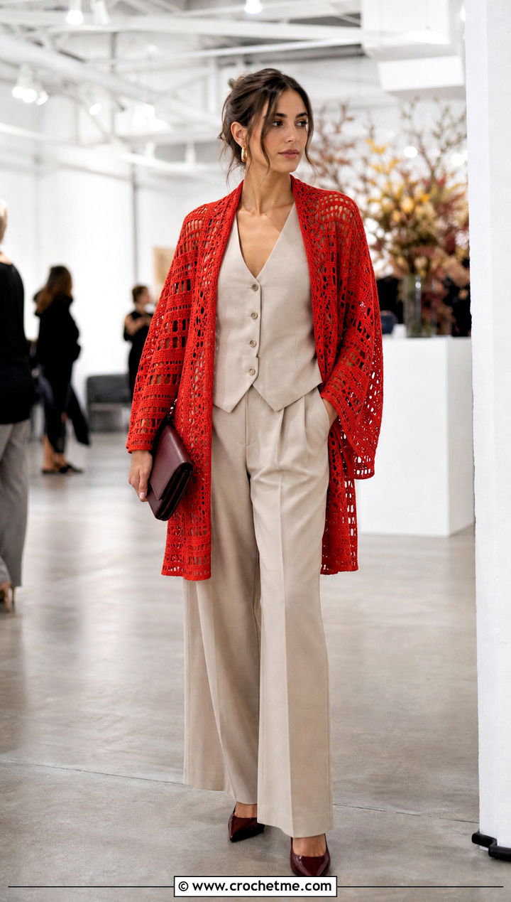 Filet Crochet Shawl Cardigan With Matching Suit - 25 Shawl Crochet Cardigan outfit ideas