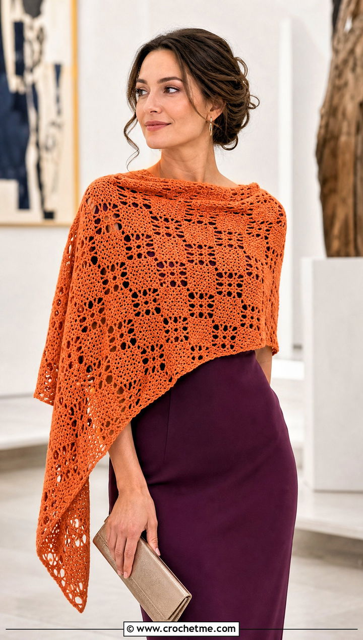 Filet Crochet Shawl With Column Dress - 25 crochet for shawls outfit ideas