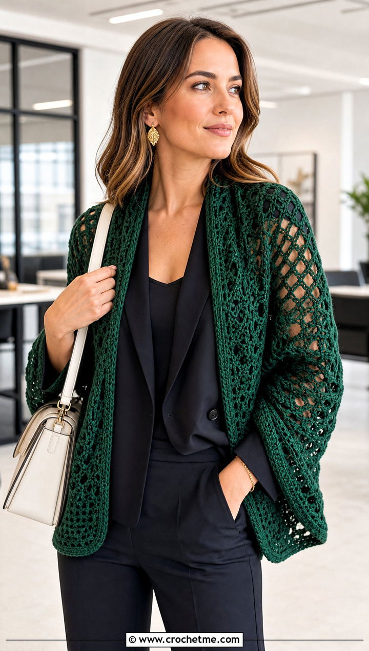 Filet Crochet Shawl With Minimalist Suit - 25 Crochet Shawl In A Cake outfit ideas
