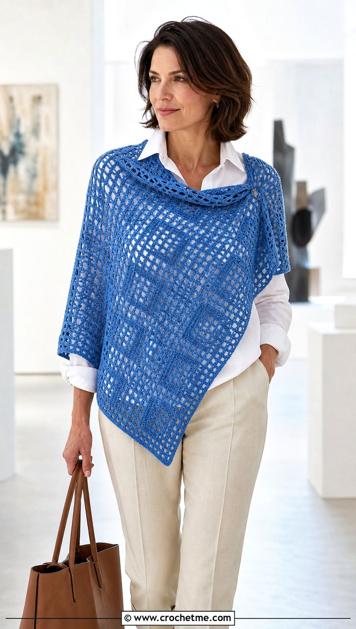 Filet Crochet Shawl With Shirt And Trousers - 20 Crochet For Shawls And Wraps outfit ideas