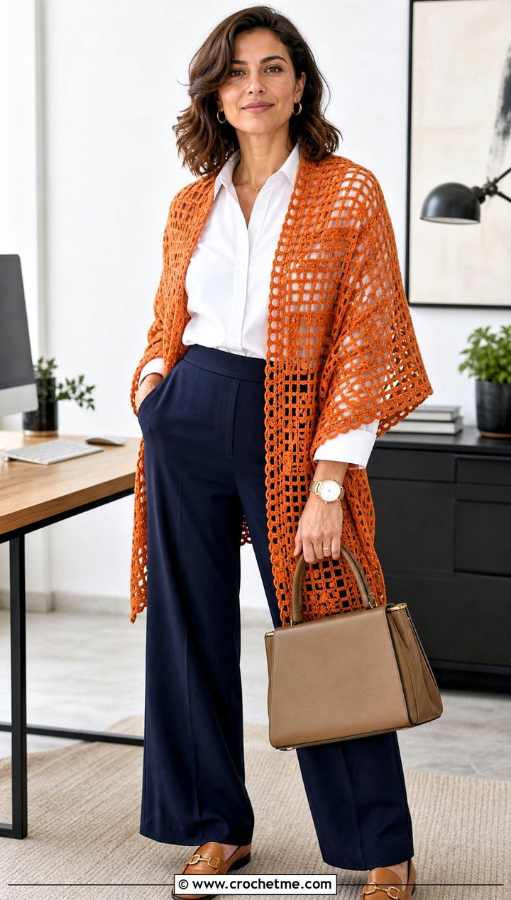 Filet Crochet Shawl With White Button Down Shirt - 25 Crochet A Shawl outfit ideas