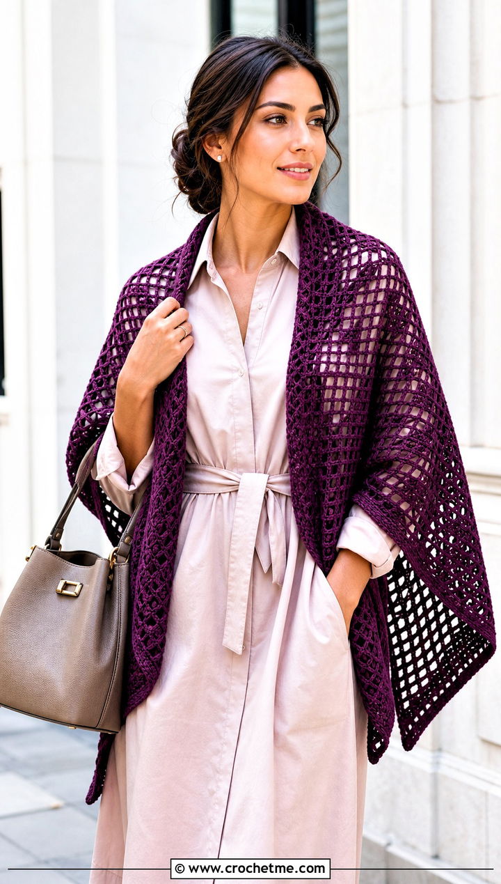 Filet Crochet Shoulder Shawl With Shirt Dress - 25 Crochet Shoulder Shawl outfit ideas