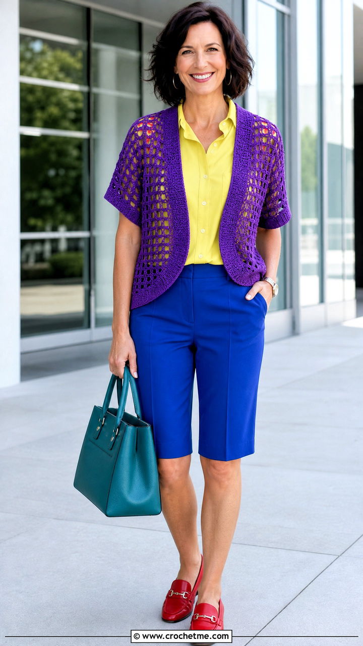 Filet Crochet Shrug With Button Down Shirt - 35 crochet shrug outfit ideas