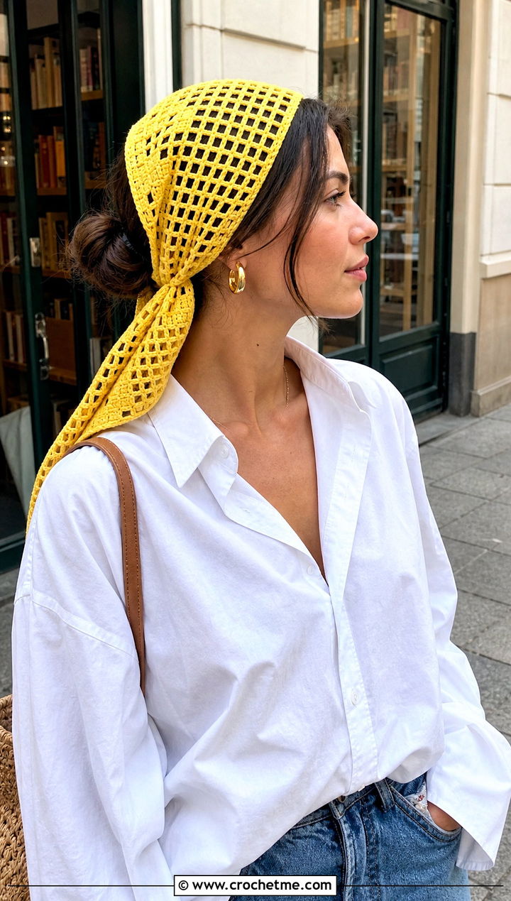 Filet Crochet Summer Scarf With Button Down Shirt And Jeans - 30 crochet summer scarf outfit ideas