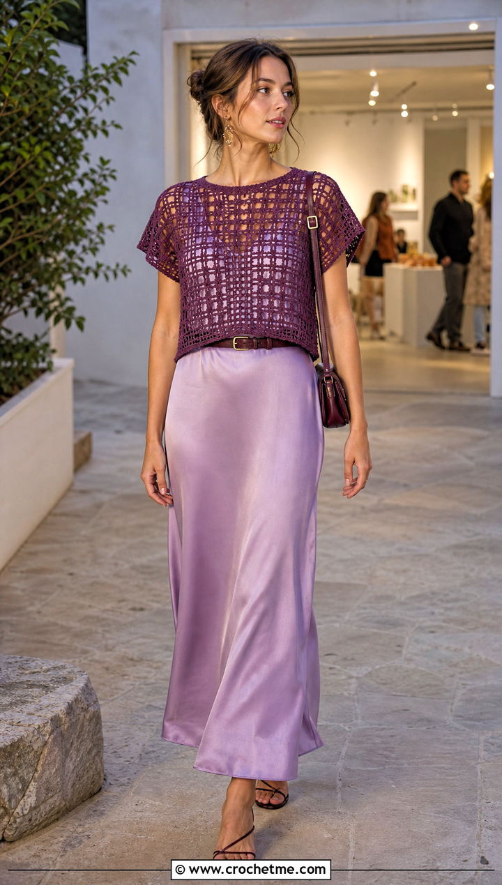 Filet Crochet T Shirt With Slip Dress - 30 crochet t shirts outfit ideas