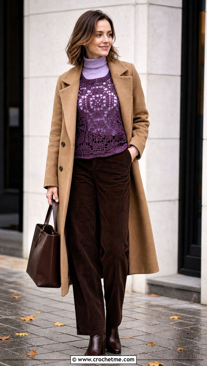 Filet Crochet Top Over A Turtleneck - 30 form crochet top outfit ideas