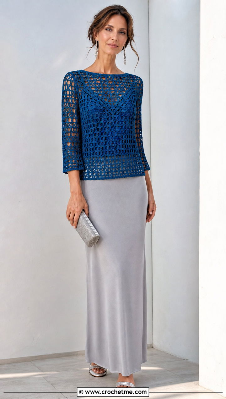 Filet Crochet Top With Column Maxi Skirt - 35 Fitted Crochet Top outfit ideas